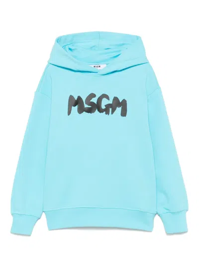 Msgm Kids' Logo-print Hoodie In Blue