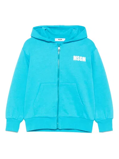 Msgm Kids' Logo-print Hoodie In Blue