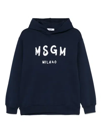 Msgm Kids' Logo-print Hoodie In Blue