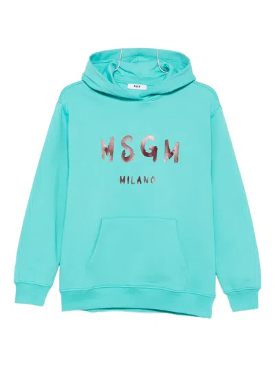 Msgm Kids' Logo-print Hoodie In Blue