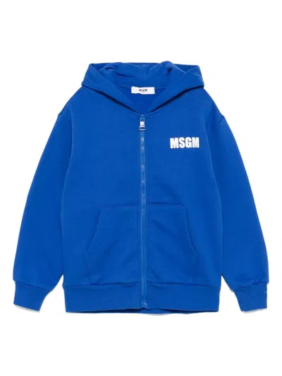Msgm Kids' Logo-print Hoodie In Blue