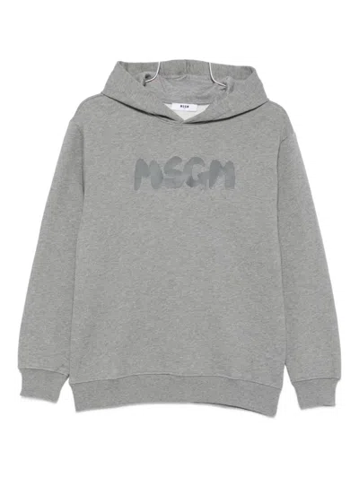 Msgm Kids' Logo-print Hoodie In Gray