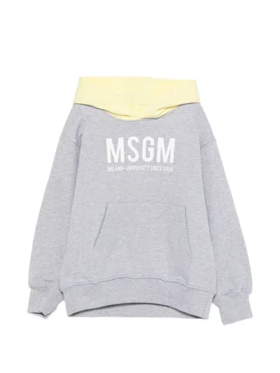 Msgm Kids' Logo-print Hoodie In Gray
