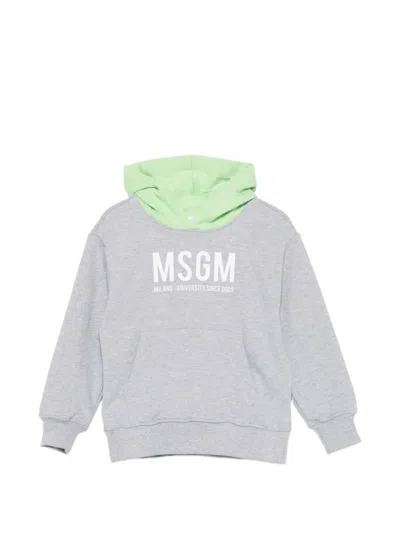 Msgm Kids' Logo-print Hoodie In Gray