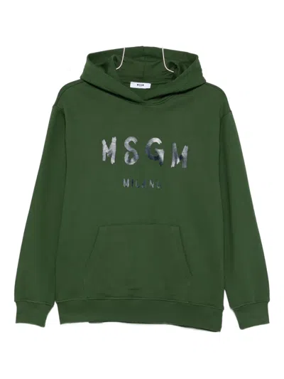 Msgm Kids' Logo-print Hoodie In Green