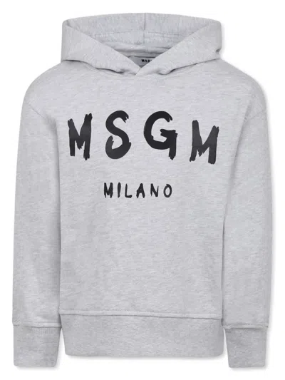 Msgm Kids' Logo-print Hoodie In Grey