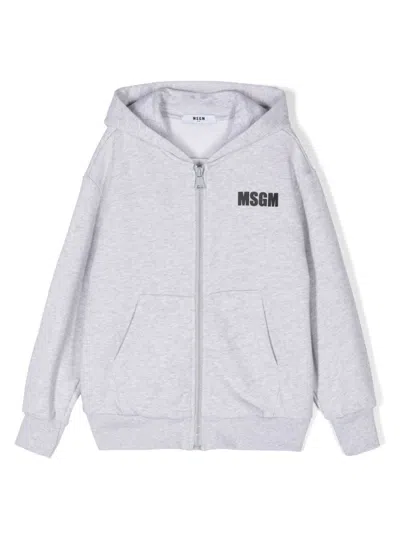 Msgm Kids' Logo-print Hoodie In Grey