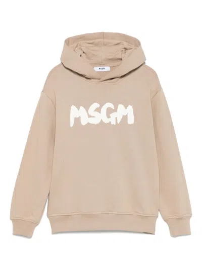 Msgm Kids' Logo-print Hoodie In Neutrals