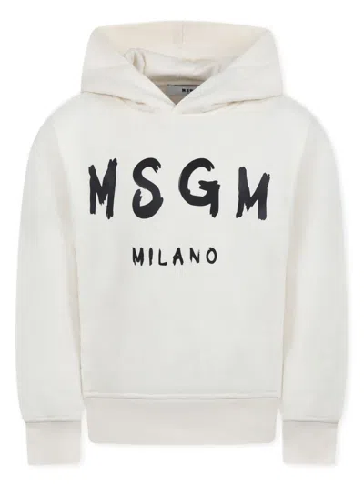 Msgm Kids' Logo-print Hoodie In Neutrals