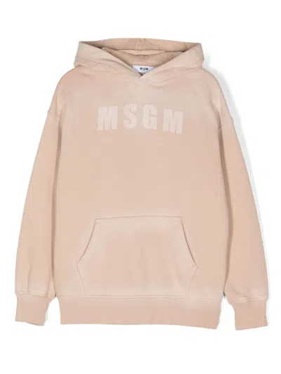 Msgm Kids' Logo-print Hoodie In Neutrals