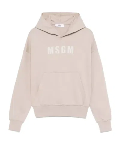 Msgm Logo-print Hoodie In Nude