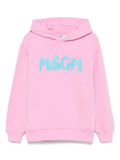 Msgm Kids' Logo-print Hoodie In Pink
