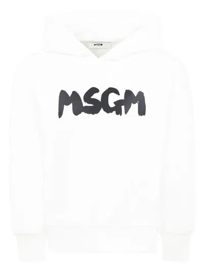 Msgm Kids' Logo-print Hoodie In White