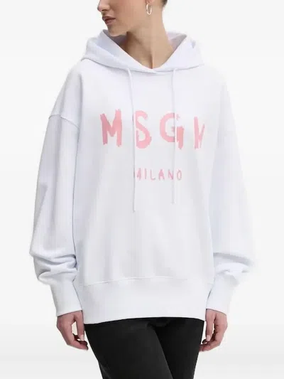 Msgm Logo-print Hoodie In White