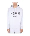 Msgm Brush Stroke Logo French Terry Hoodie In White