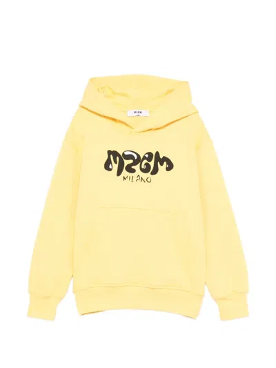 Msgm Logo-print Hoodie In Yellow