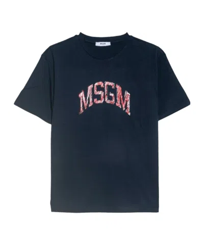 Msgm Logo-print Jersey T-shirt In Black