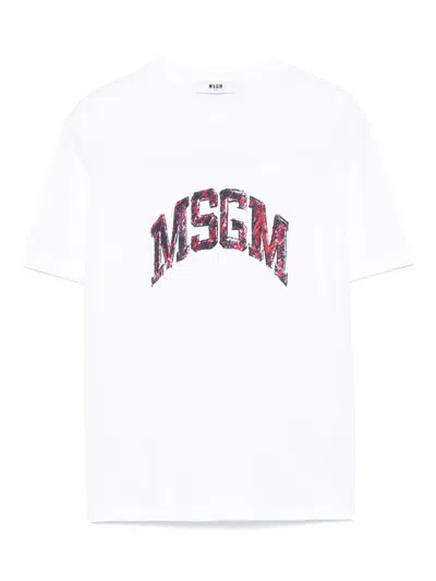 Msgm Kids' Logo-print Jersey T-shirt In White