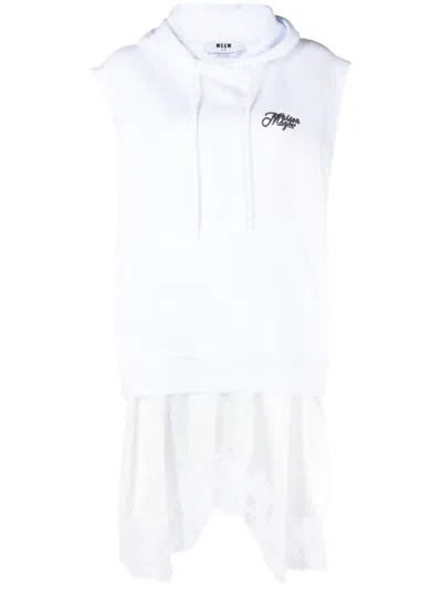 Msgm Logo-print Lace-trim Minidress In White