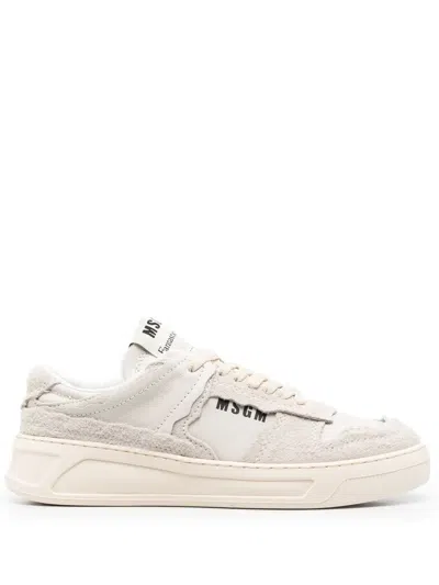 Msgm Logo-print Leather Sneakers In Neutrals