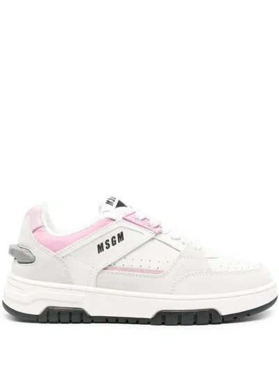 MSGM LOGO-PRINT LEATHER SNEAKERS