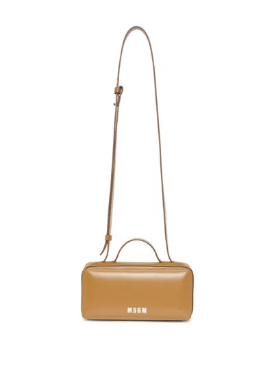 Msgm Logo-print Leather Tote Bag In Brown