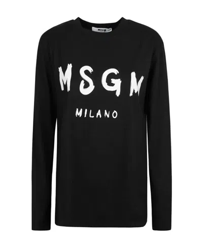 Msgm Logo-print Long-sleeve Cotton T-shirt In Black