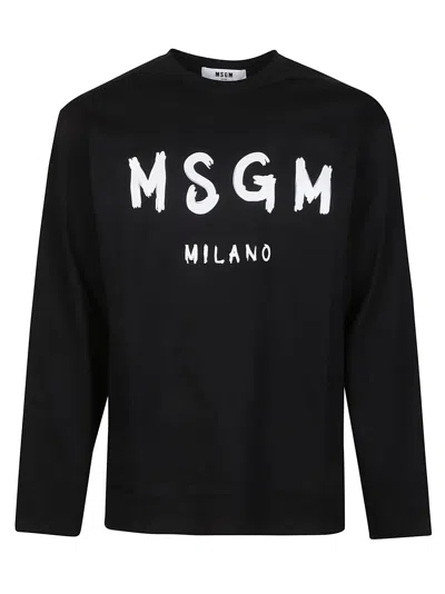 Msgm Logo Print Long Sleeve T-shirt In Black