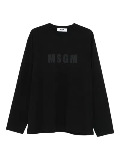 Msgm Logo-print Long-sleeve T-shirt In Black