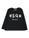 Msgm Black T-shirt For Babykids With Logo In Black