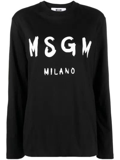 Msgm Logo Print Long Sleeve T-shirt Clothing In Black