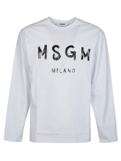 Msgm Logo Print Long Sleeve T-shirt In Optical White