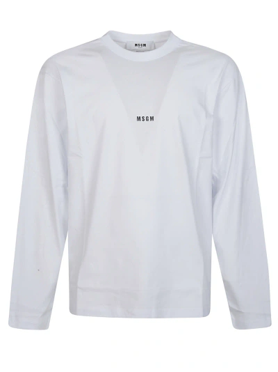 Msgm Logo Print Long Sleeve T-shirt In Optical White