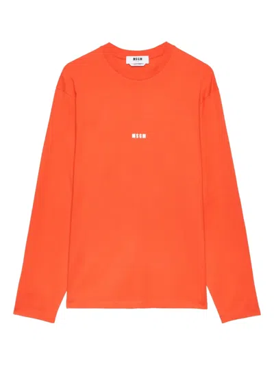 Msgm Logo-print Long-sleeve T-shirt In Orange