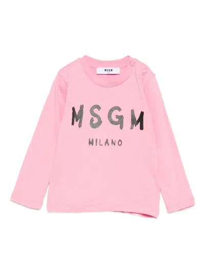 Msgm Babies' Logo-print Long-sleeve T-shirt In Pink