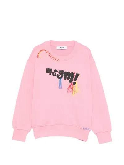 Msgm Logo-print Long-sleeved Sweatshirt In Pink