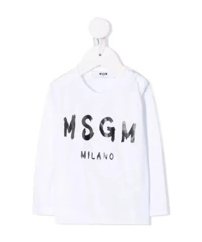 Msgm Logo-print Long-sleeved T-shirt In White