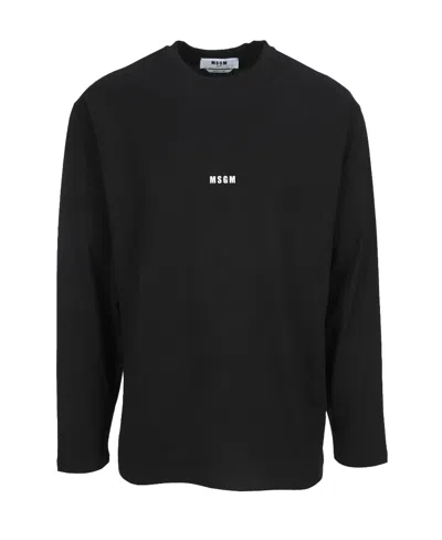 Msgm Logo Printed Crewneck T-shirt In Black