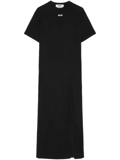 Msgm Black Printed Maxi Dress In 99 Black
