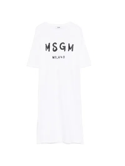 Msgm Logo-print Mini Dress In White