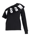 Msgm Logo Print One-shoulder Ruffled Sweatshirt In Black Cotton In Black