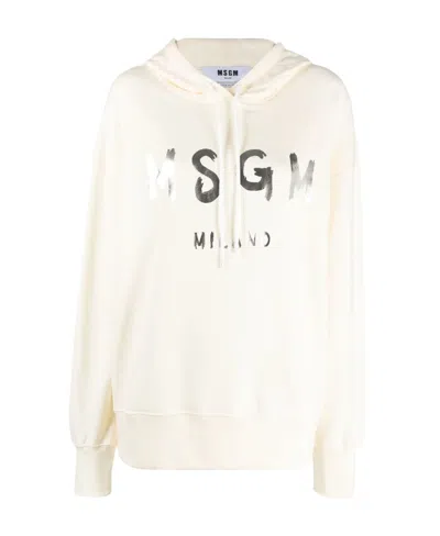 Msgm Logo-print Oversized Hoodie In White