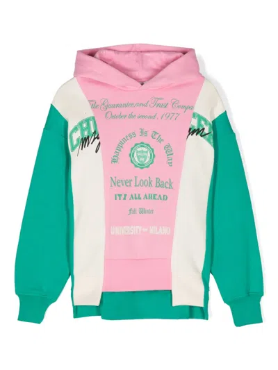 MSGM LOGO-PRINT PATCHWORK HOODIE