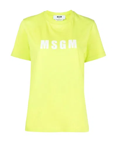 Msgm Logo Print Pattern Short-sleeved T-shirt In Yellow