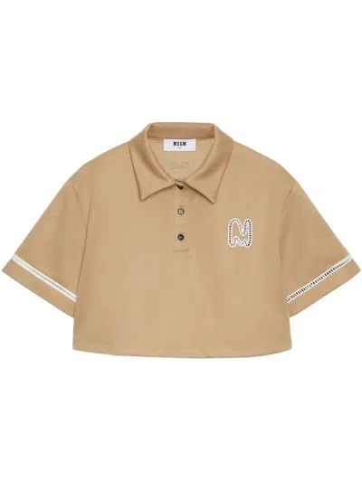 Msgm Logo-print Polo Top In Neutrals