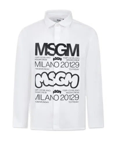 Msgm Logo-print Poplin Shirt In White