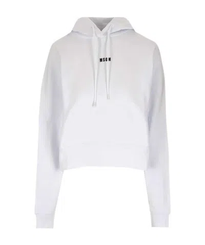 Msgm Logo-print Pullover Hoodie In White