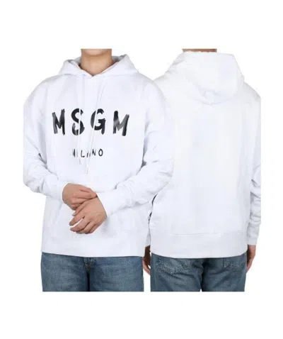 Msgm Logo Print Pullover Hoodie In White