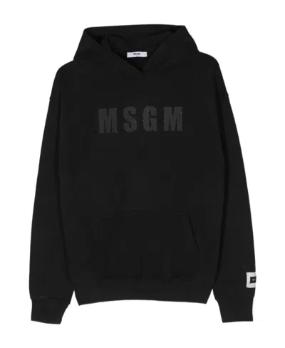 Msgm Logo-print Rhinestone-embellished Hoodie In Black