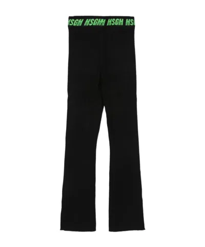 Msgm Logo-print Ribbed Trousers In Black